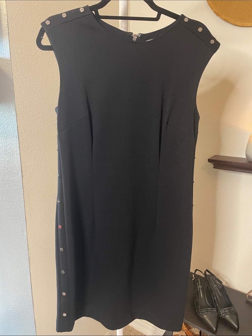 MICHAEL Michael Kors Black Lined Sleeveless Shift Dress with Decorative Rivets